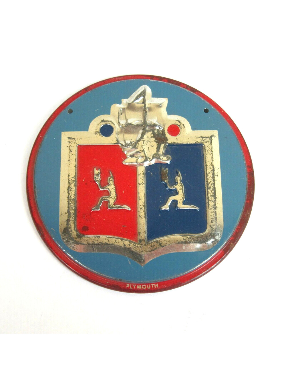 Vintage 1950s Wheaties Cereal Plymouth Metal Automobile Car Emblem 3" Round